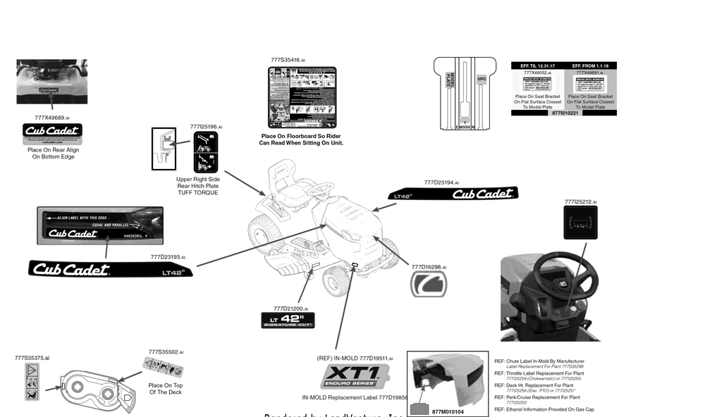 Label Map Diagram and Parts List for XT1-LT42KH (13AOA1CS056)(2018) Cub Cadet Lawn Tractor